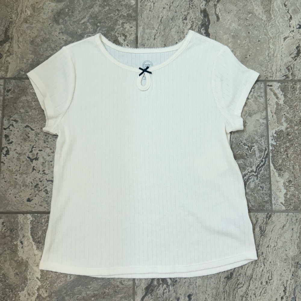 NWT Plus Size XL (14-16) Wonder Nation Cream Keyhole Ribbed Top with Bow Accent